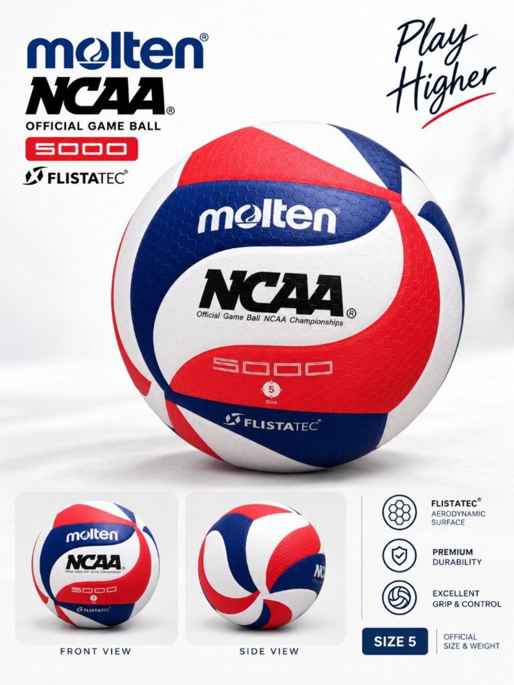 Molten V5M5000-3USA FLISTATEC NCAA Official Game Volleyball | Red, White & Blue